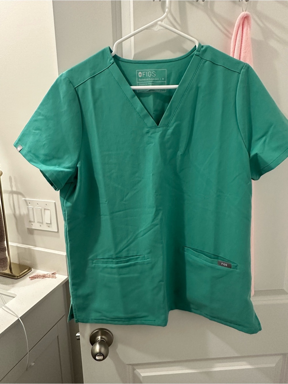 Figs Teal V-Neck Scrub Top with Front Pockets